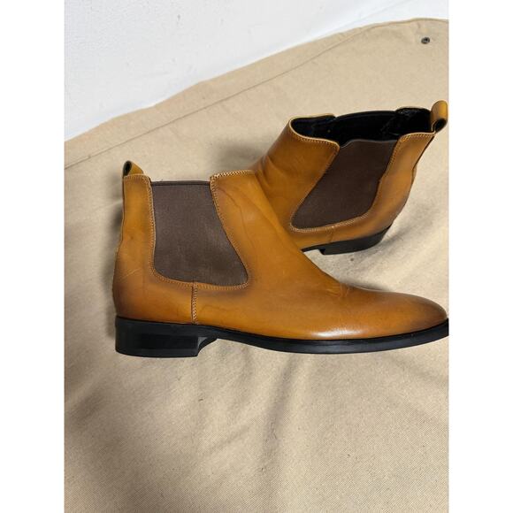 GIFENNSE Chelsea Boots Mens Size 9 EU 42 Brown Tan Leather Ankle Dress HA01-703A main image 9
